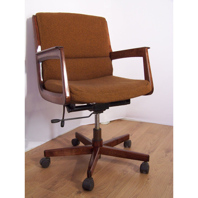 Office armchair in wood and tweed - 1960s