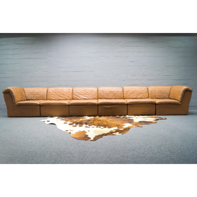 Vintage patchwork sofa set in brown leather - 1960s