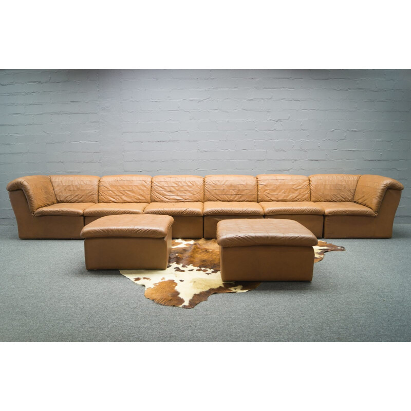 Vintage patchwork sofa set in brown leather - 1960s