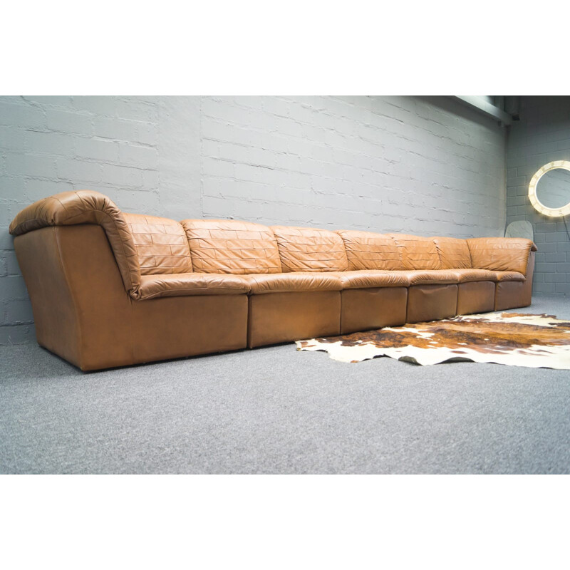 Canapé en patchwork vintage en cuir marron - 1960