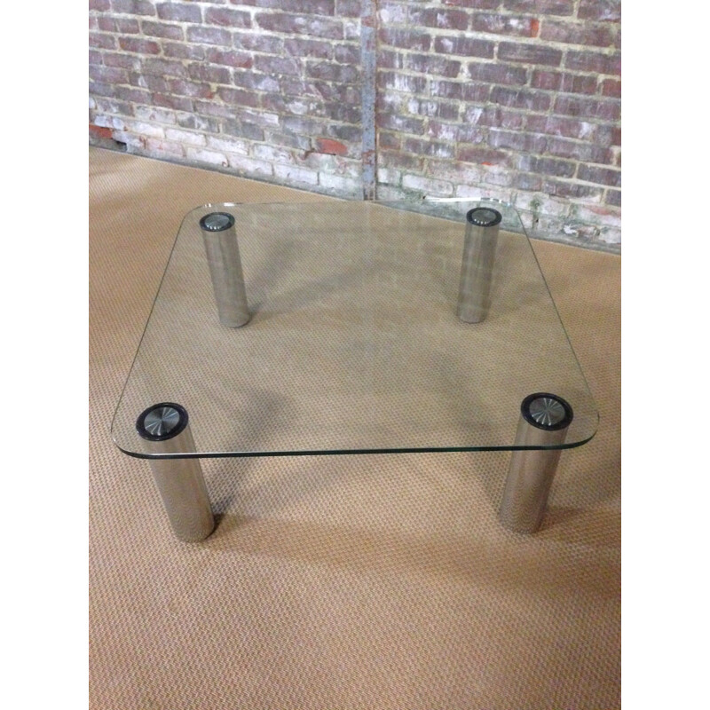 Silvery coffee table in glass and chromium - 1970s