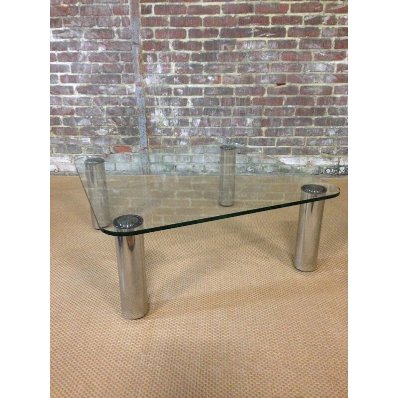 Table basse argenté en verre et en chrome par Marco Zanuso - 1970