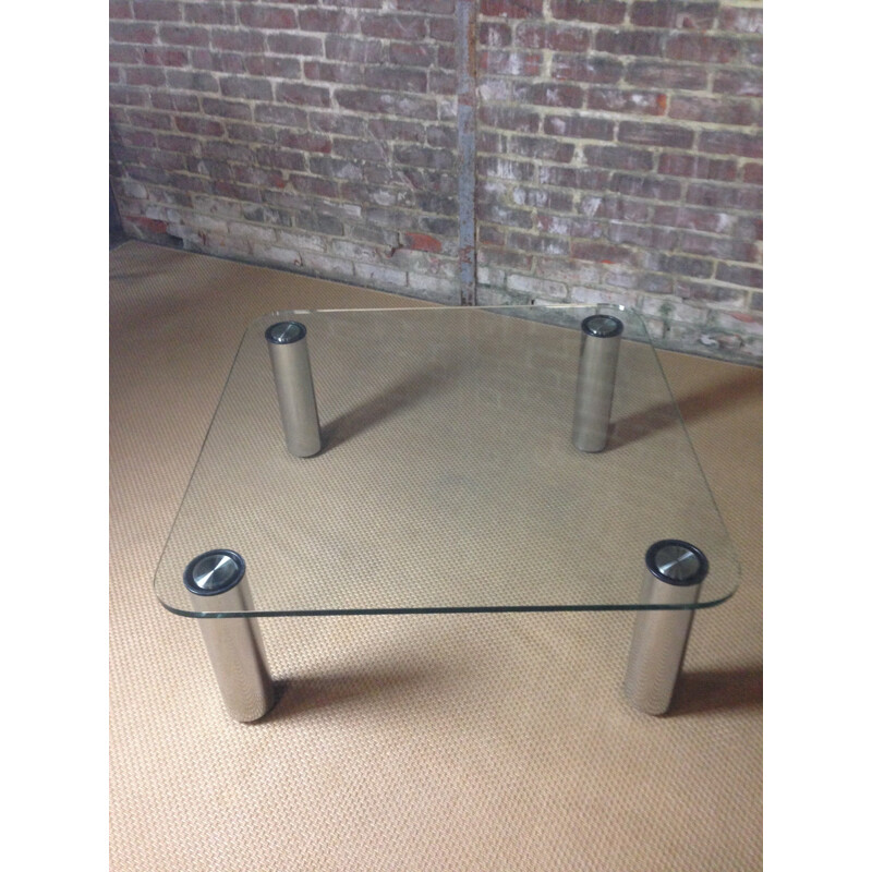 Silvery coffee table in glass and chromium - 1970s