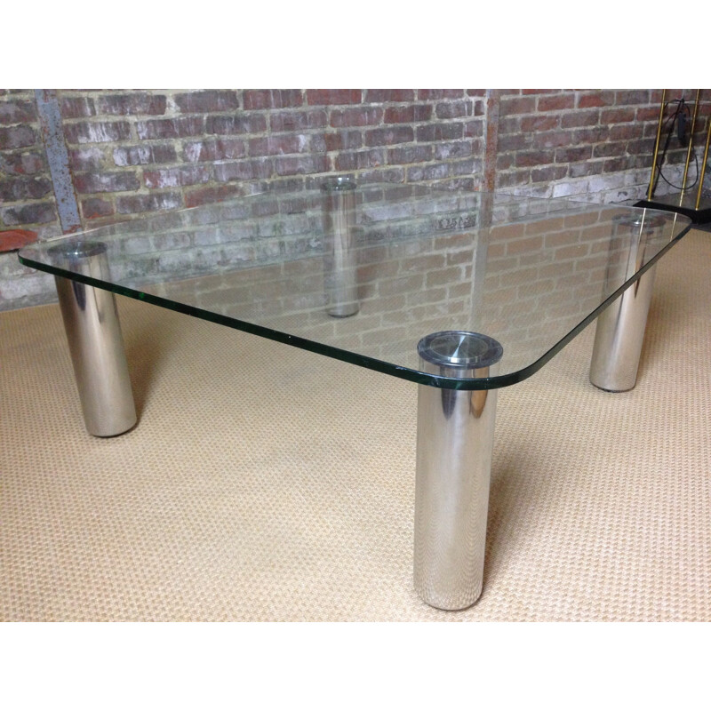 Table basse argenté en verre et en chrome par Marco Zanuso - 1970