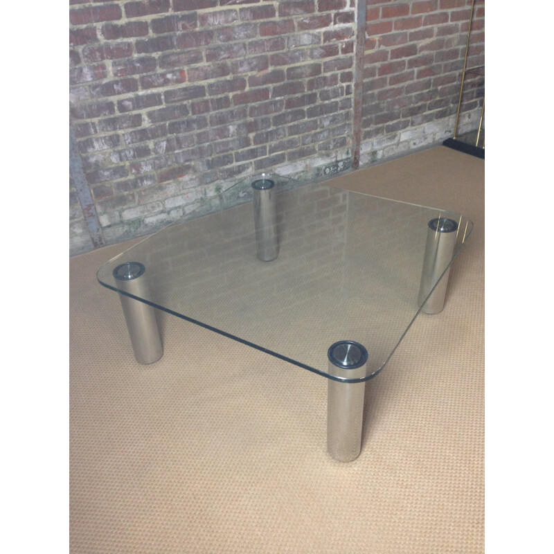 Silvery coffee table in glass and chromium - 1970s