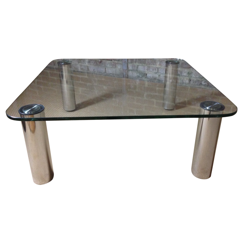 Silvery coffee table in glass and chromium - 1970s