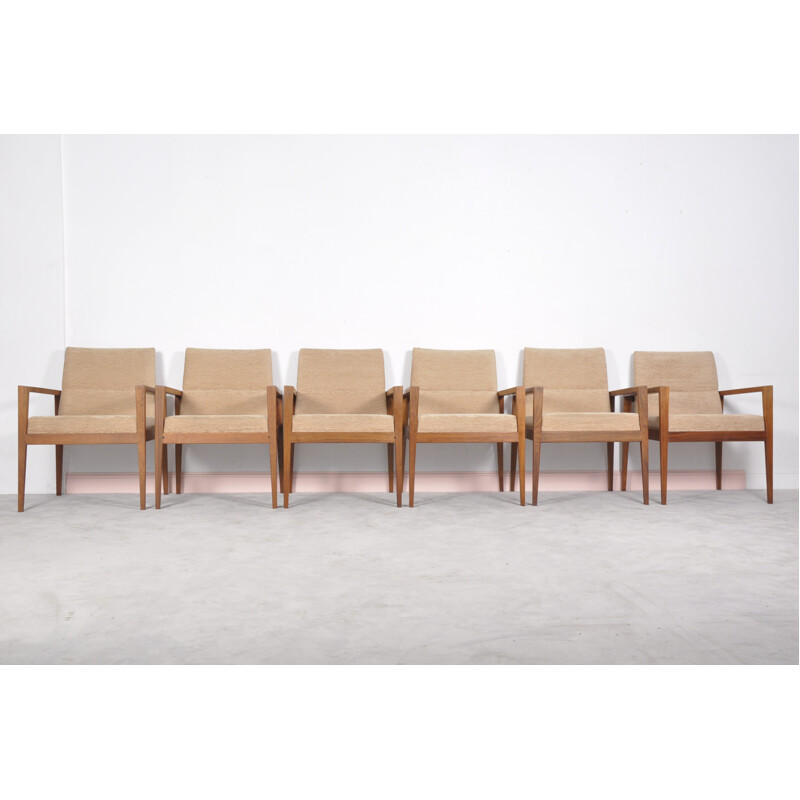 Set of 6 mid-century walnut easy chairs by Jens Risom - 1960s