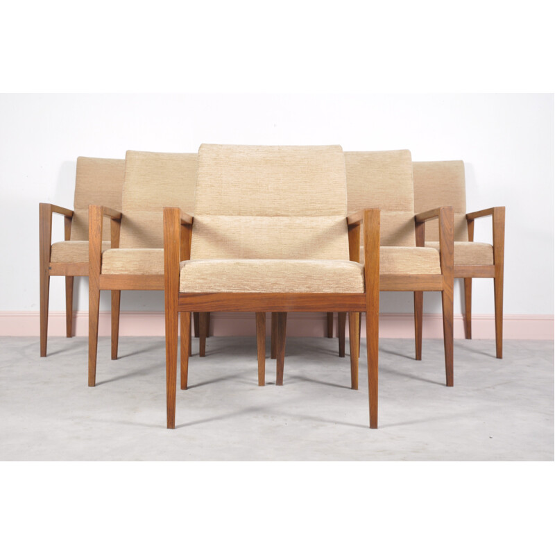 Set of 6 mid-century walnut easy chairs by Jens Risom - 1960s