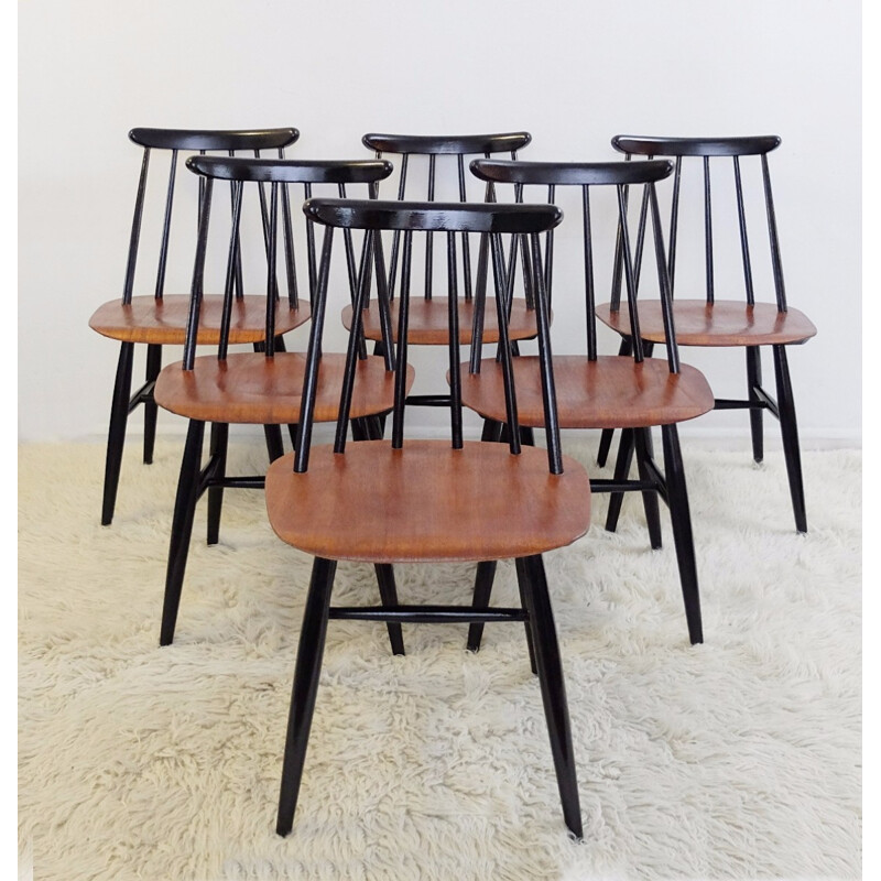 Set of 6 black Fanett chairs by Ilmari Tapiovaara - 1960s
