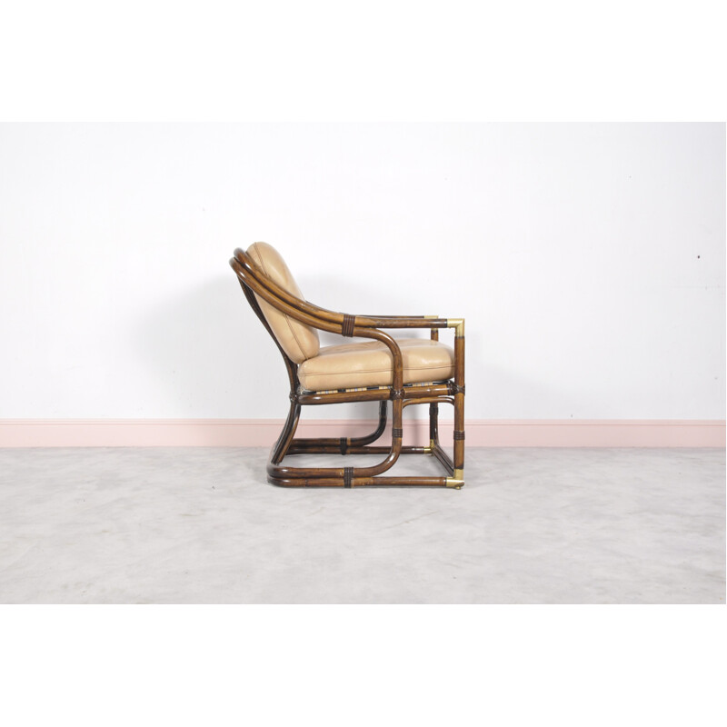 Mid-century bent bamboo and leather easy chair - 1960s