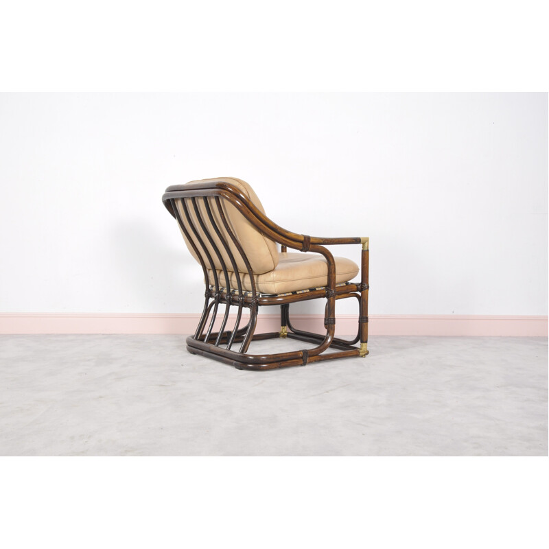 Mid-century bent bamboo and leather easy chair - 1960s