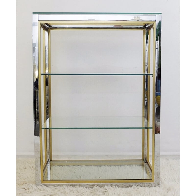 Pair of shelves in chromium and brass - 1970s