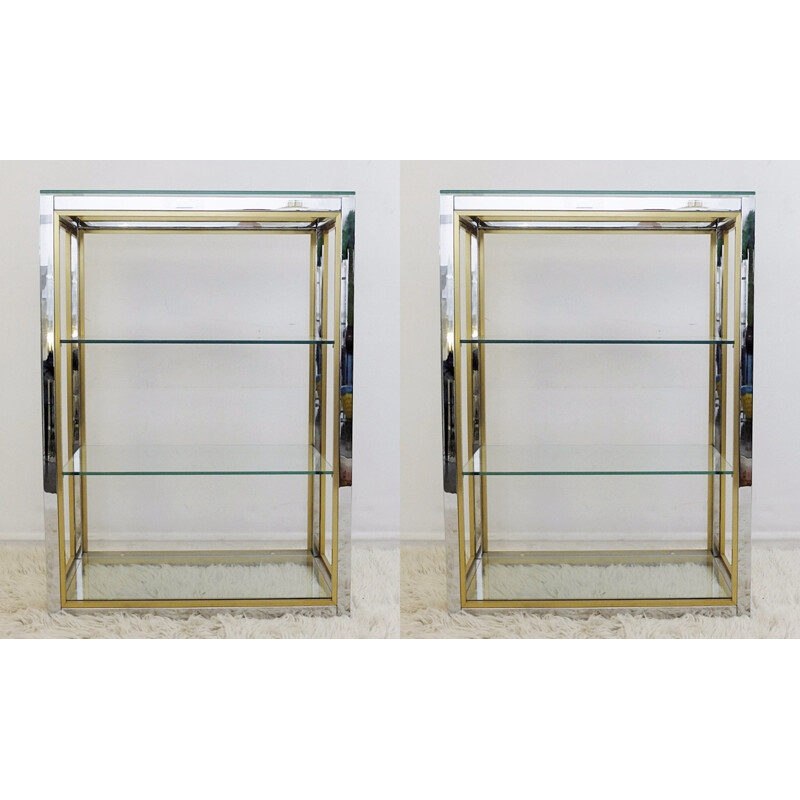 Pair of shelves in chromium and brass - 1970s