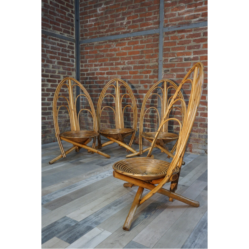 Set of 4 rattan garden chairs - 1960s