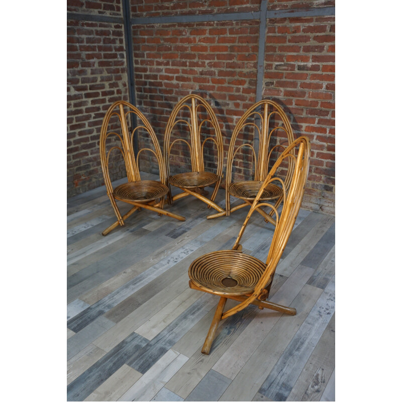 Set of 4 rattan garden chairs - 1960s