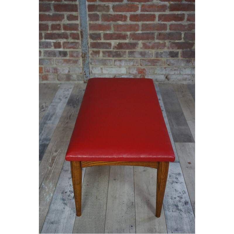 Mid century Scandinavian red leatherette bench - 1970s