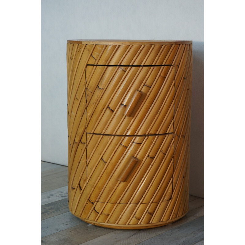 Pair of wooden & rattan bedside tables by India Mahdavi - 2000s