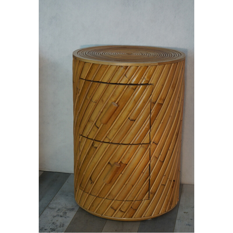 Pair of wooden & rattan bedside tables by India Mahdavi - 2000s
