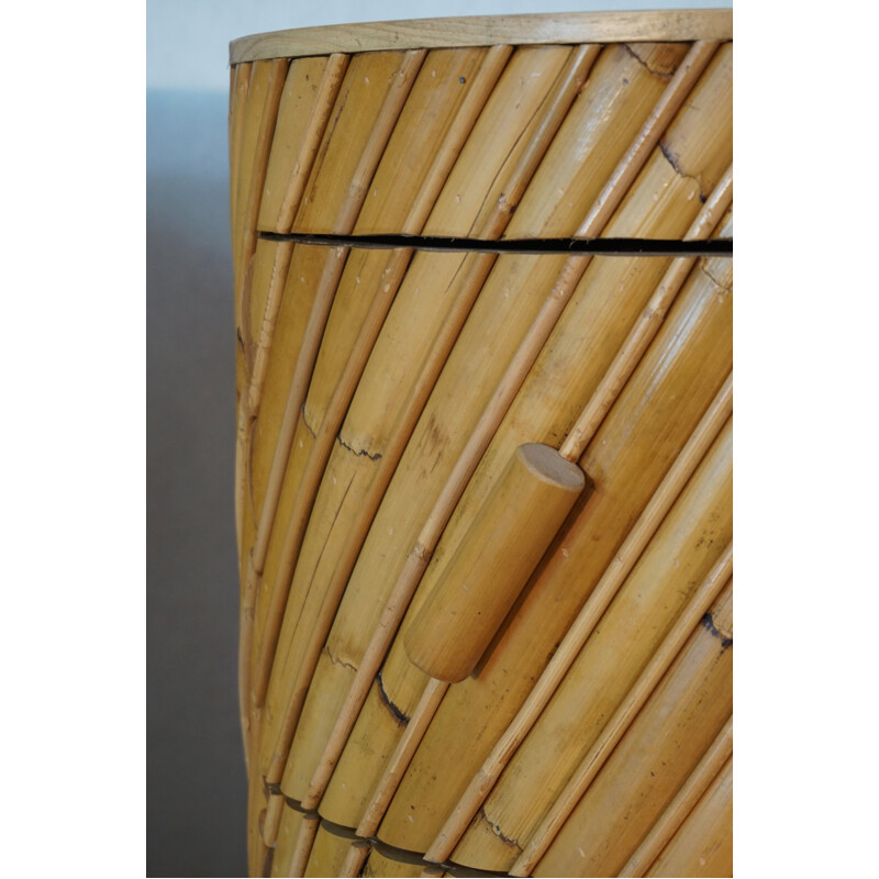 Pair of wooden & rattan bedside tables by India Mahdavi - 2000s