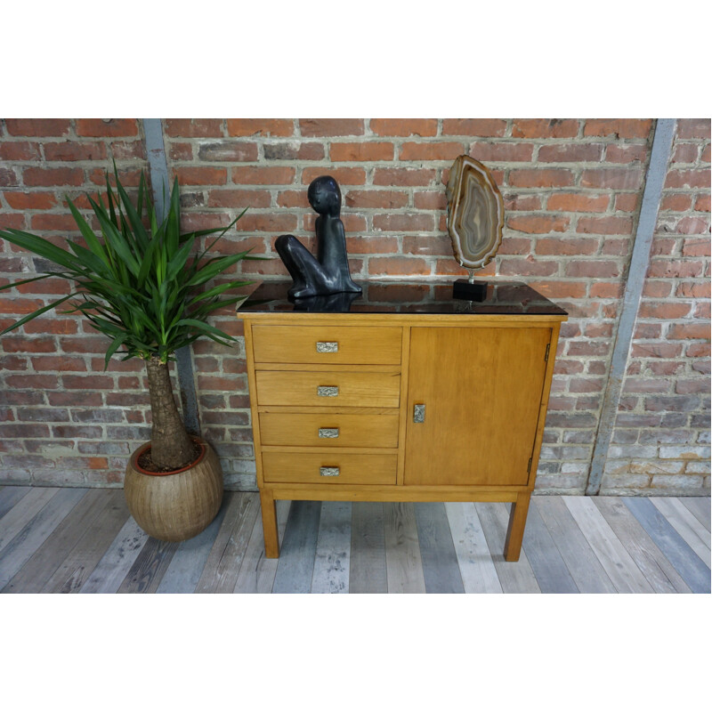 Mid century sideboard with glass top - 1950s