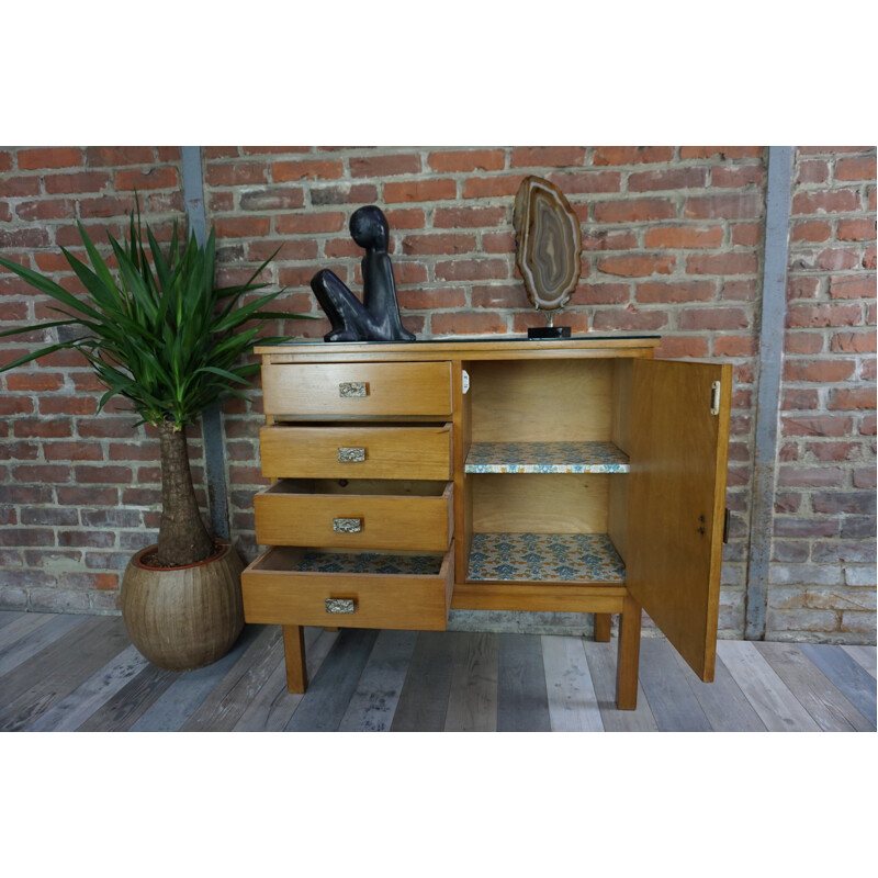 Mid century sideboard with glass top - 1950s