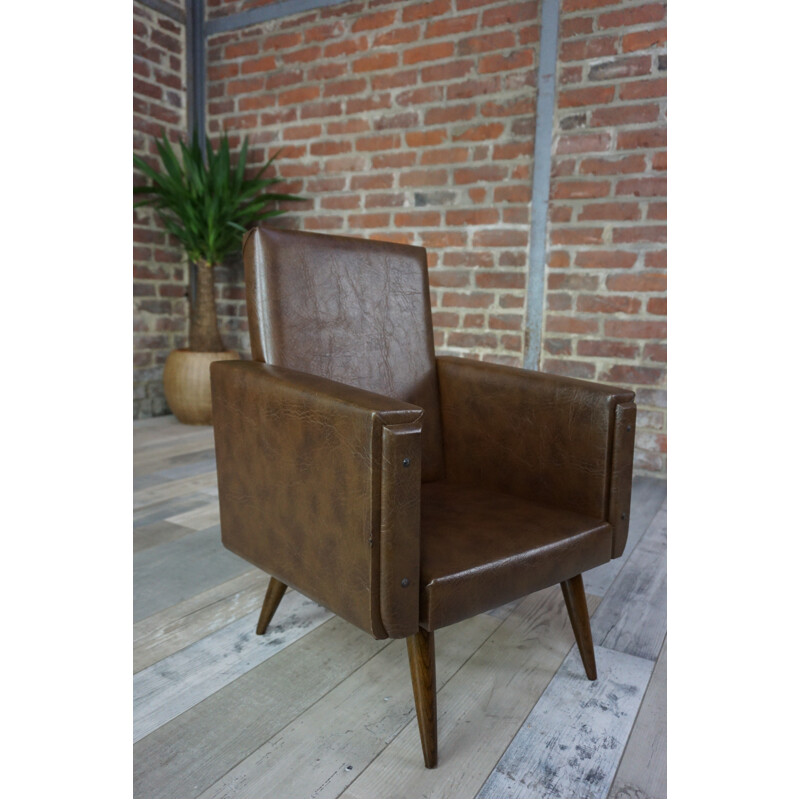 Club brown leatherette children armchair - 1950s