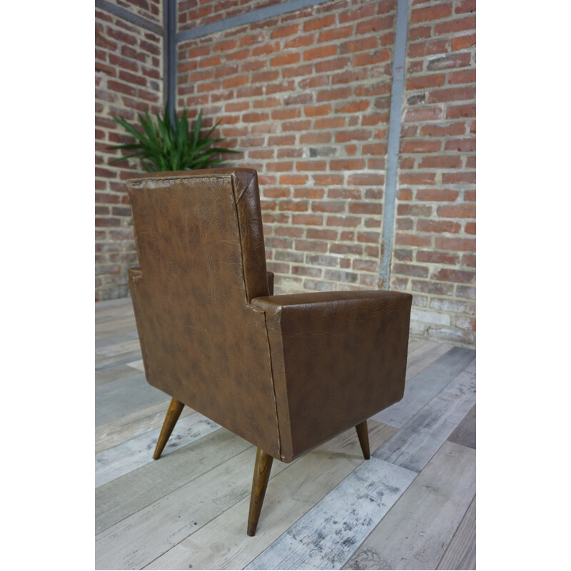 Club brown leatherette children armchair - 1950s