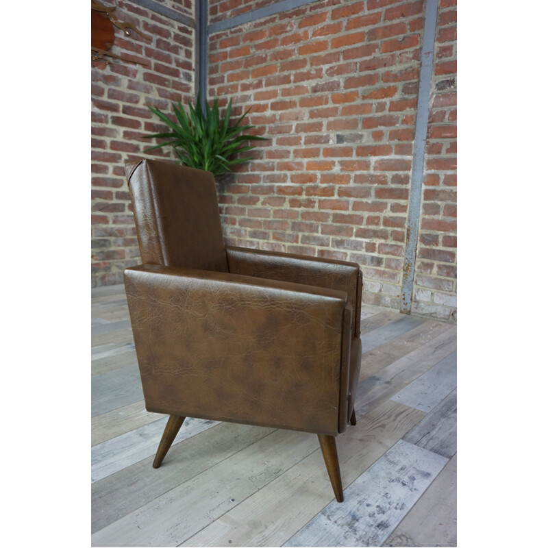 Club brown leatherette children armchair - 1950s