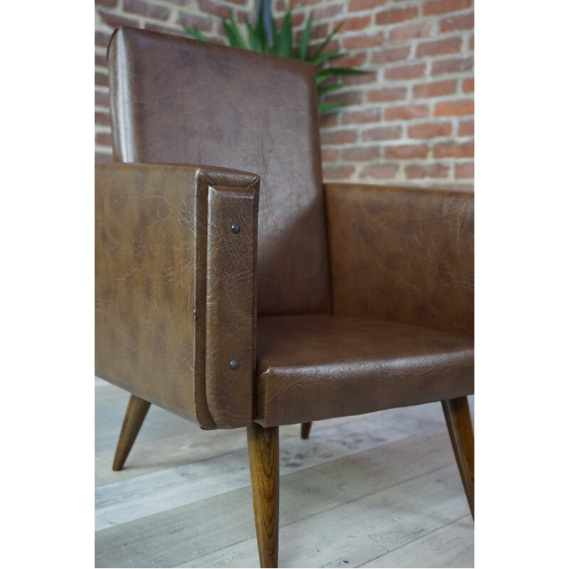 Club brown leatherette children armchair - 1950s