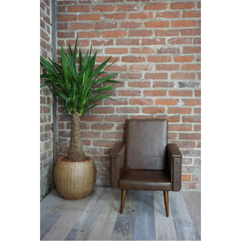 Club brown leatherette children armchair - 1950s