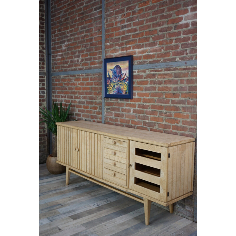 Solid oak mid century sideboard by Guillerme and Chambron - 1950s