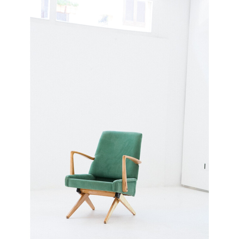 Mid-Century green velvet armchair - 1950s