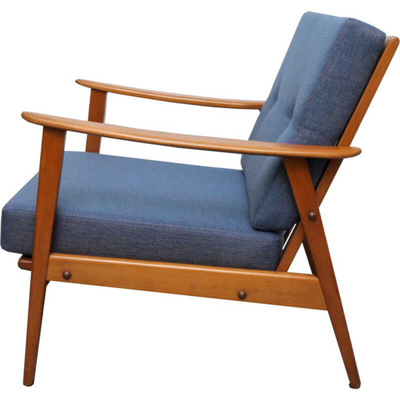 Vintage beechwood blue armchair - 1950s