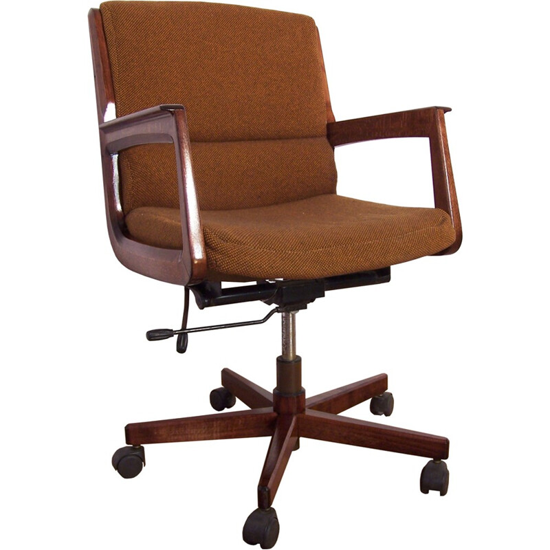 Office armchair in wood and tweed - 1960s