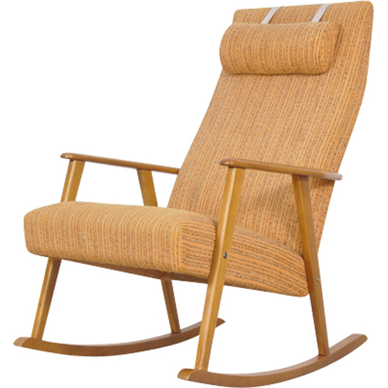 Chaise à bascule suédoise marron en tissu et en bois par Johanson - 1960