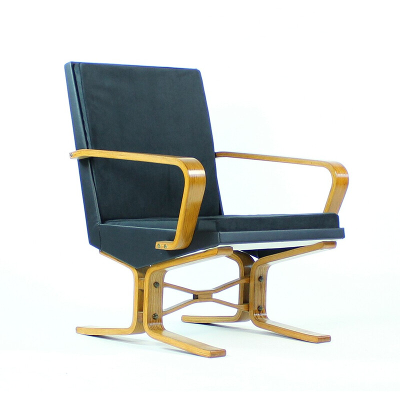 Pair of black wooden armchairs - 1960s