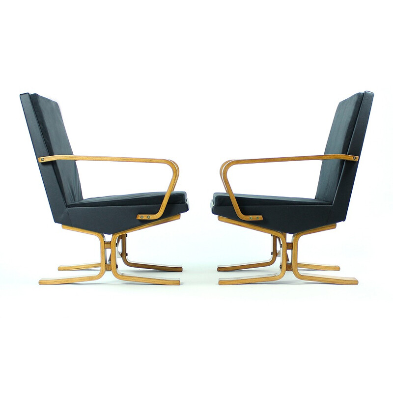 Pair of black wooden armchairs - 1960s