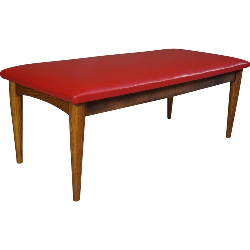 Mid century Scandinavian red leatherette bench - 1970s