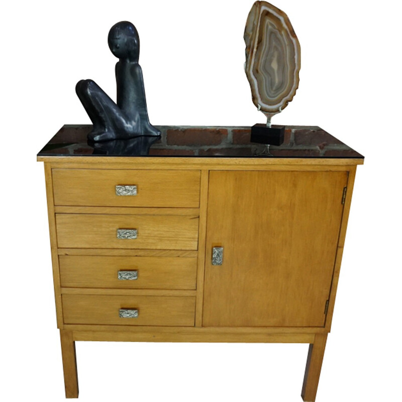 Mid century sideboard with glass top - 1950s