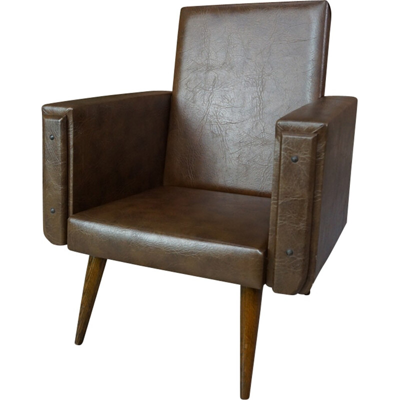 Club brown leatherette children armchair - 1950s
