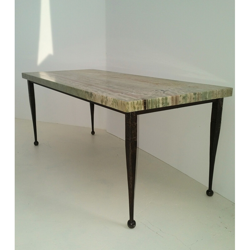 Mid-century green coffee table with onice smeraldo on top - 1950s