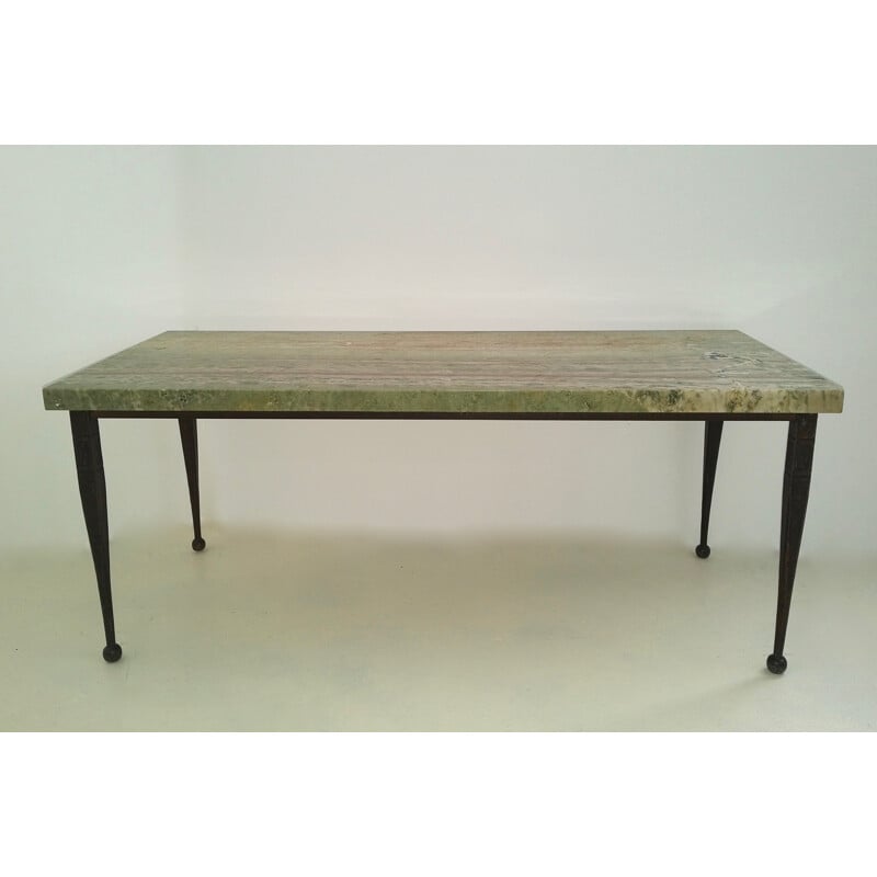 Mid-century green coffee table with onice smeraldo on top - 1950s