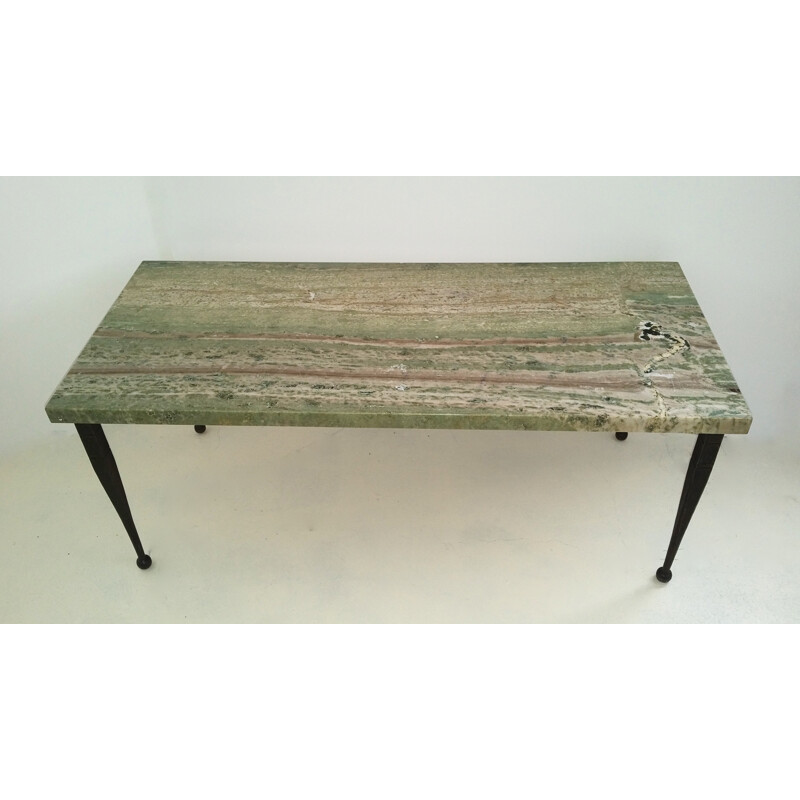 Mid-century green coffee table with onice smeraldo on top - 1950s