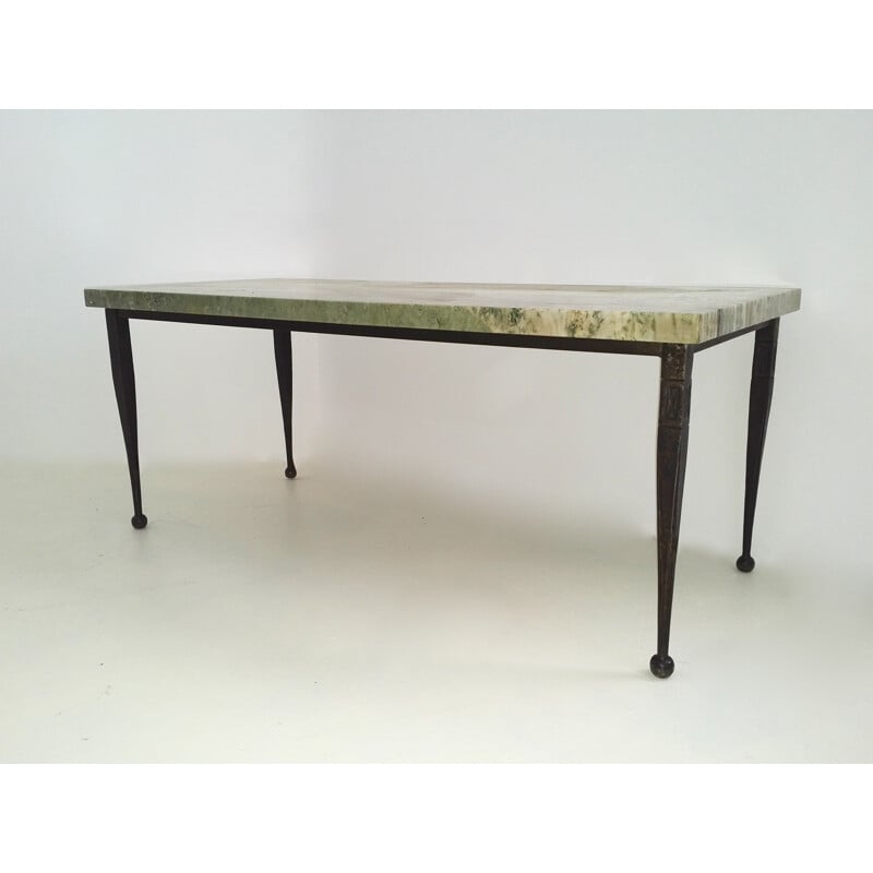 Mid-century green coffee table with onice smeraldo on top - 1950s