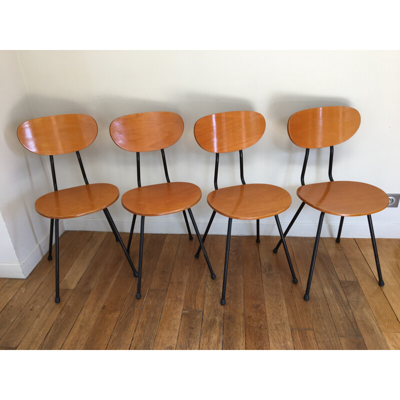 Set of 4 wooden chairs - 1960s