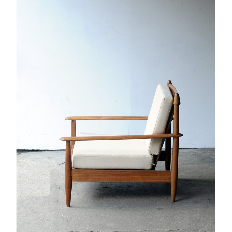 Teak armchair with a beige fabric - 1960s