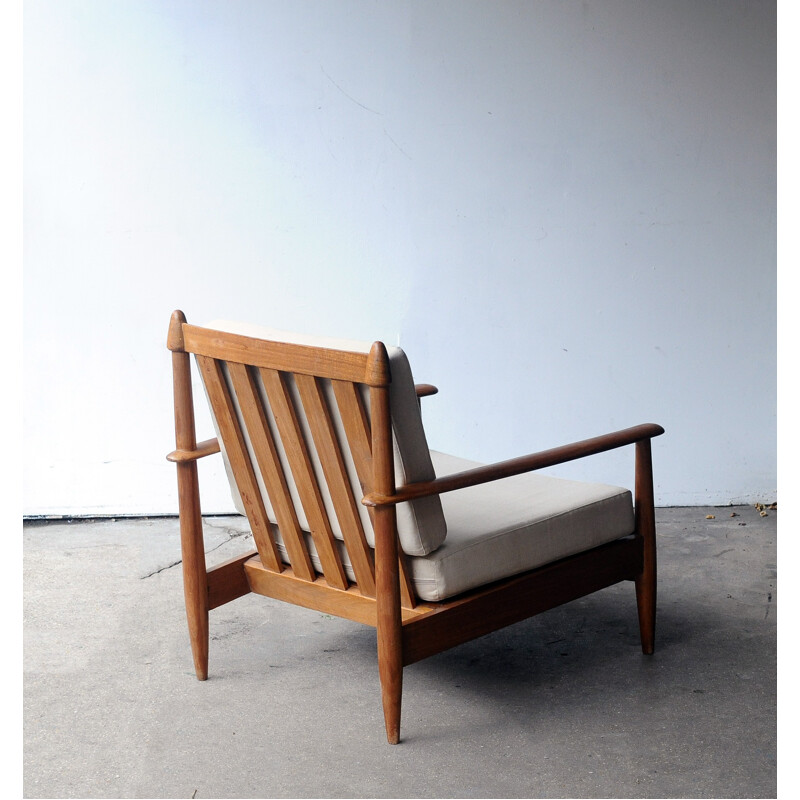 Teak armchair with a beige fabric - 1960s