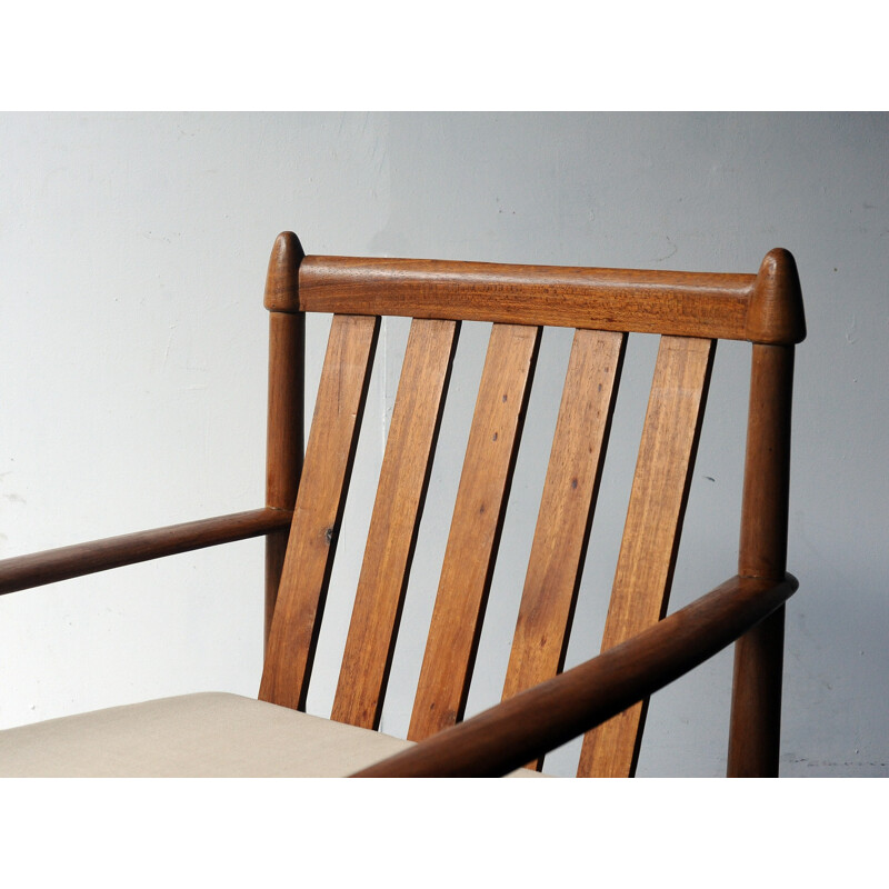 Teak armchair with a beige fabric - 1960s