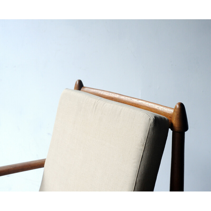 Teak armchair with a beige fabric - 1960s