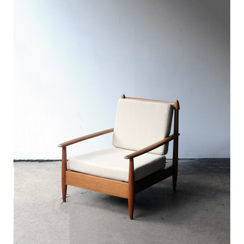 Teak armchair with a beige fabric - 1960s